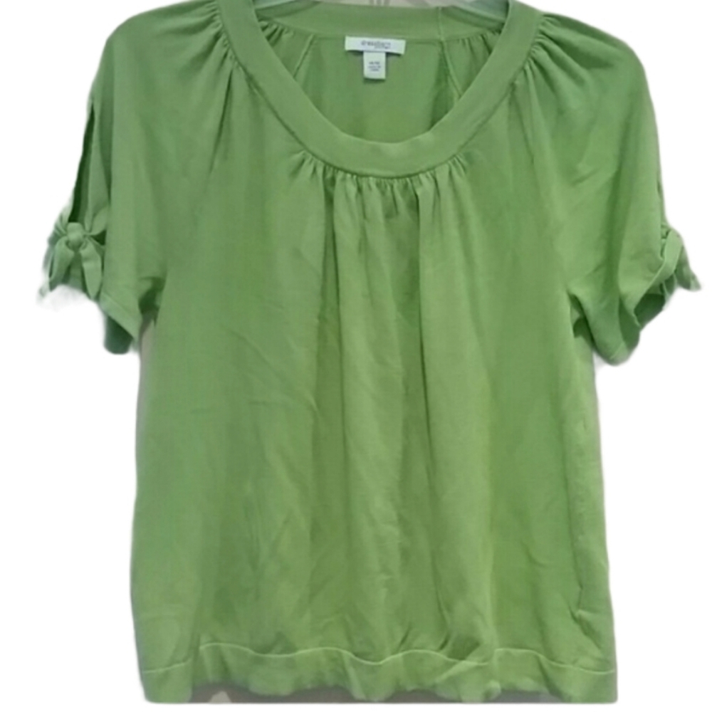 Dressbarn Lightweight Green Short Sleeve Sweater with Tie Sleeve EUC sz 14/16